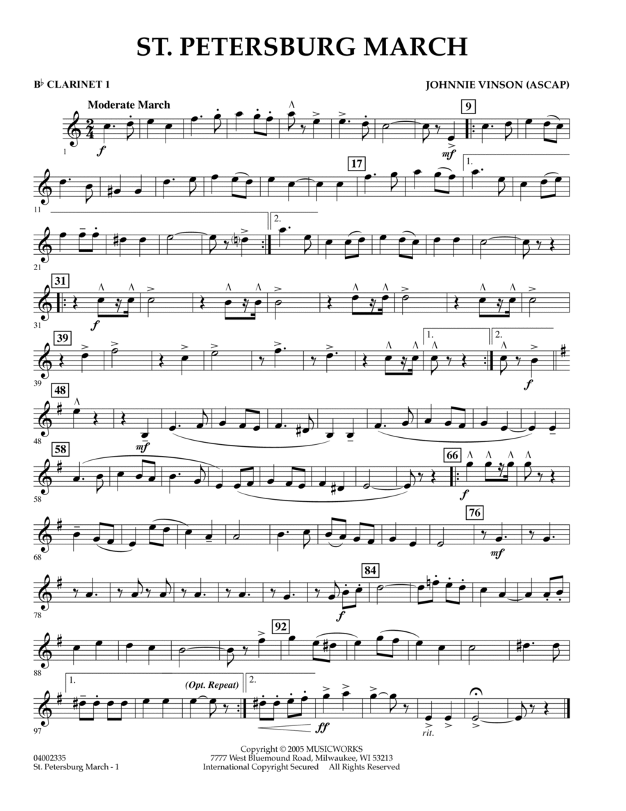 St. Petersburg March - Bb Clarinet 1 B-Flat Clarinet scores gallery preview page 1
