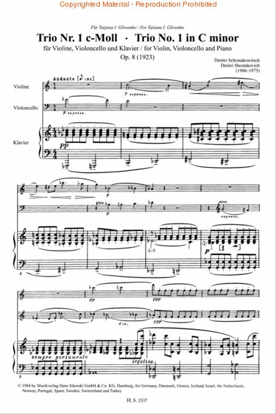 Trio No. 1, Op. 8 Piano Trio scores gallery preview page 2
