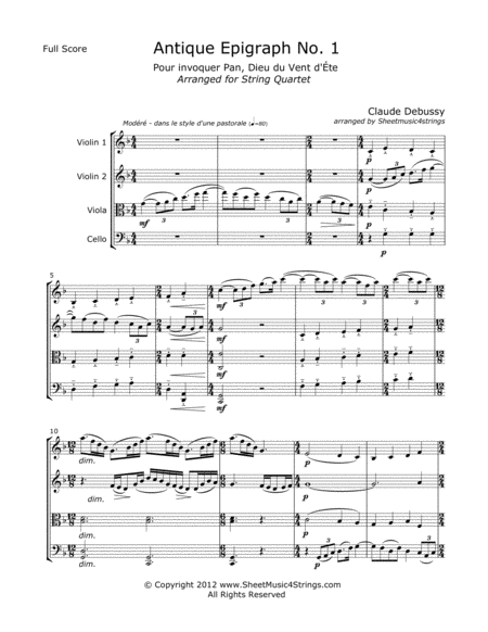 Debussy, C. - Antique Epigraph No. 1 for String Quartet image number null