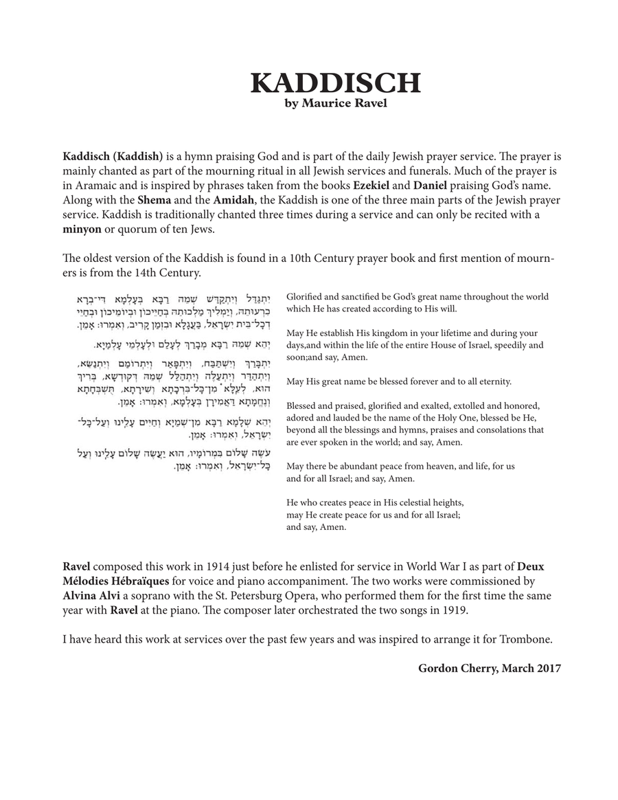 Kaddisch for Trombone or Euphonium and Piano Brass Duet scores gallery preview page 2