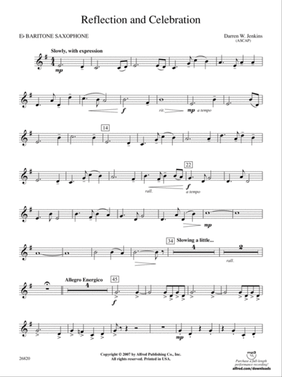 Reflection and Celebration: E-flat Baritone Saxophone Concert Band scores gallery preview page 1