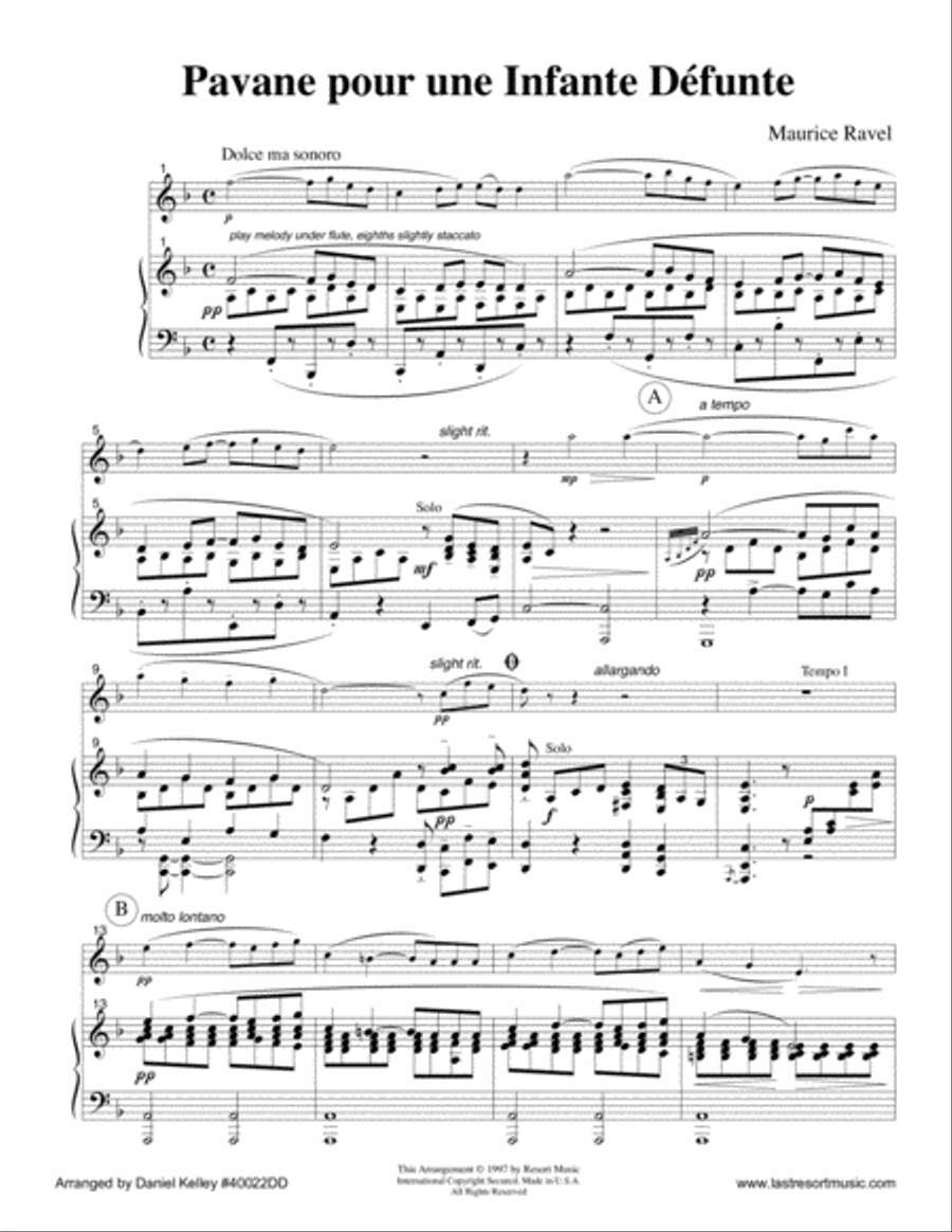Pavane pour une Infante Defunte (Pavane for a Dead Princess) for Flute and PIano Flute Solo scores gallery preview page 3