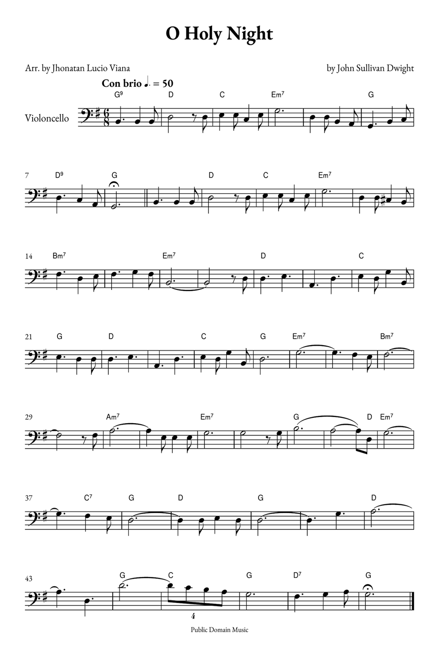 O Holy Night Cello Solo scores gallery preview page 1