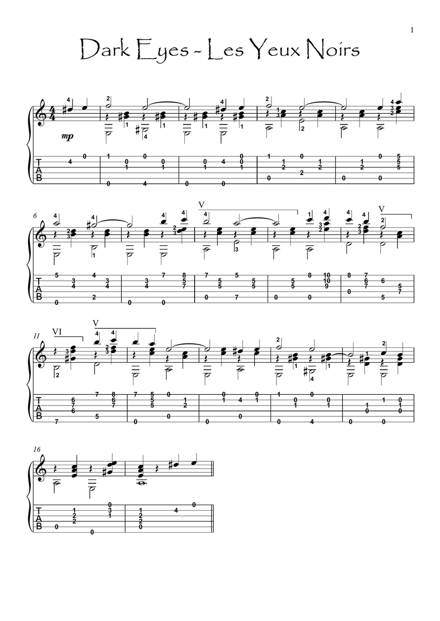 Dark Eyes Acoustic Guitar scores gallery preview page 1