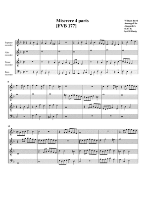 Miserere 4 parts [FVB 177] (arrangement for 4 recorders)