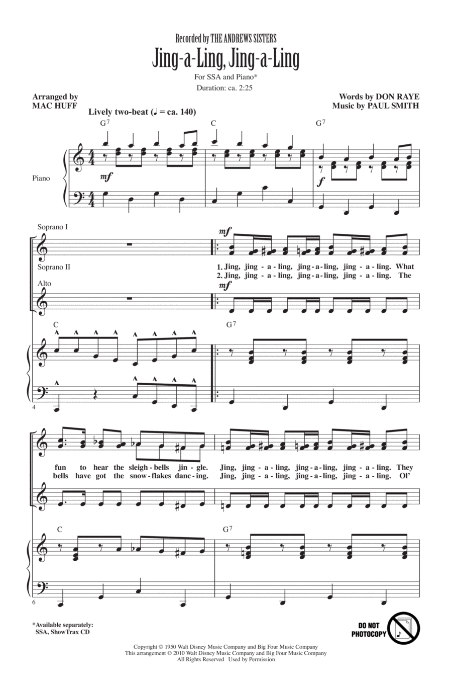 Jing-A-Ling, Jing-A-Ling SSA scores gallery preview page 1