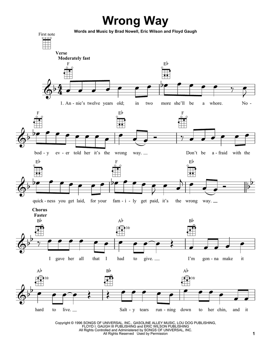 Wrong Way Ukulele scores gallery preview page 1