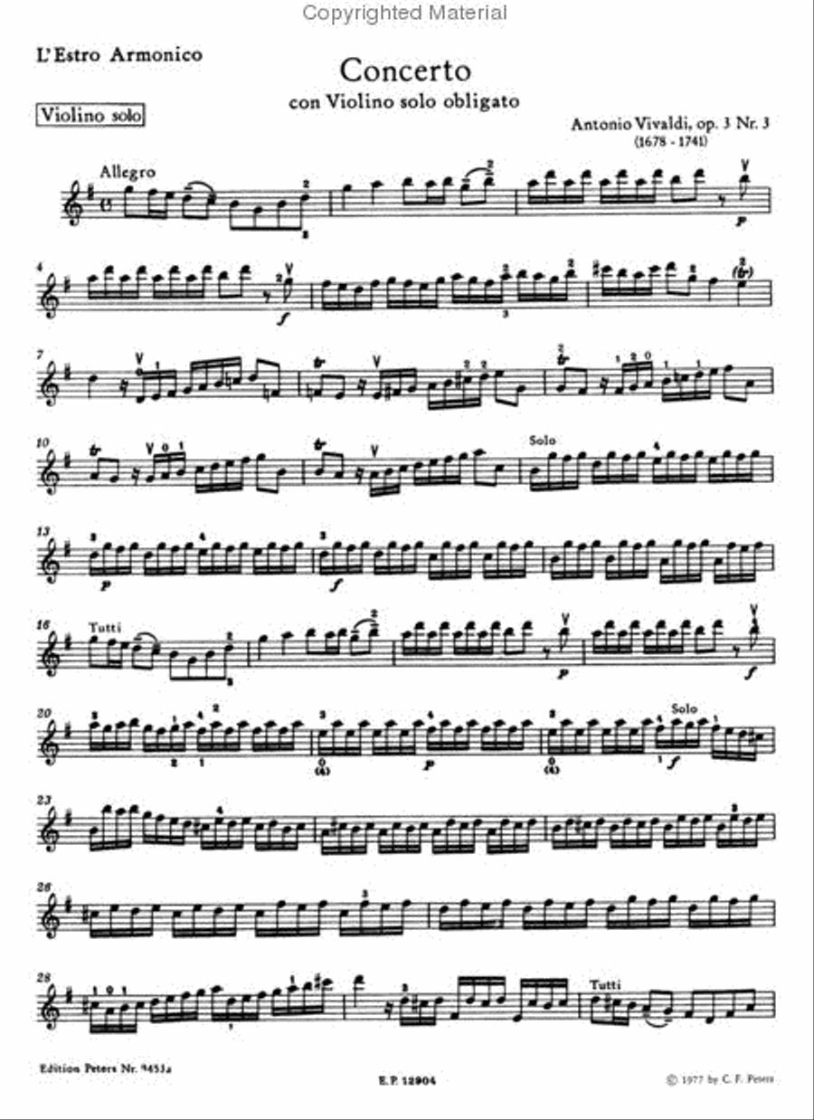 Violin Concerto in G Op. 3 No. 3 (RV 310) (Edition for Violin and Piano) Violin Solo scores gallery preview page 2