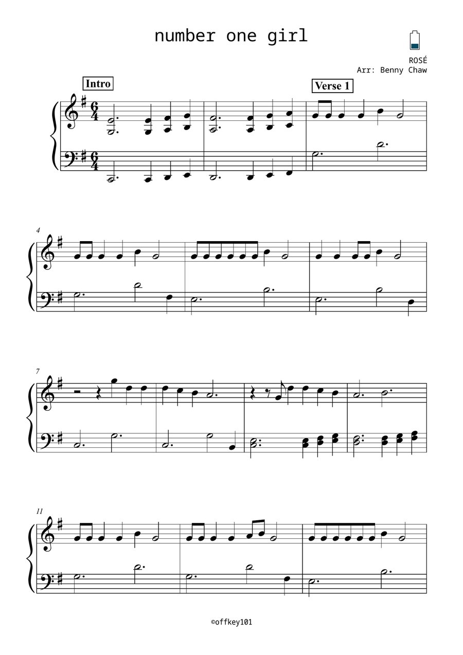 Number One Girl Easy Piano scores gallery preview page 1