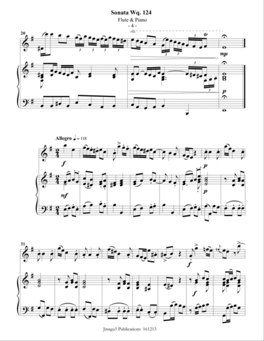 CPE BACH: Sonata in E Minor WQ124 for Flute & Piano Flute Solo scores gallery preview page 4