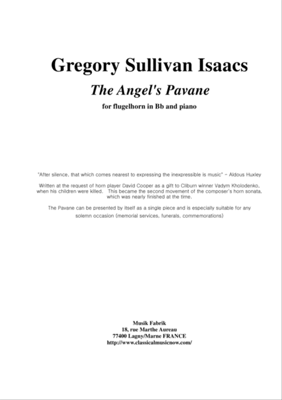 Gregory Sullivan Isaacs: The Angel's Pavanne for Bb flugelhorn (bugle) and piano Flugelhorn scores gallery preview page 1