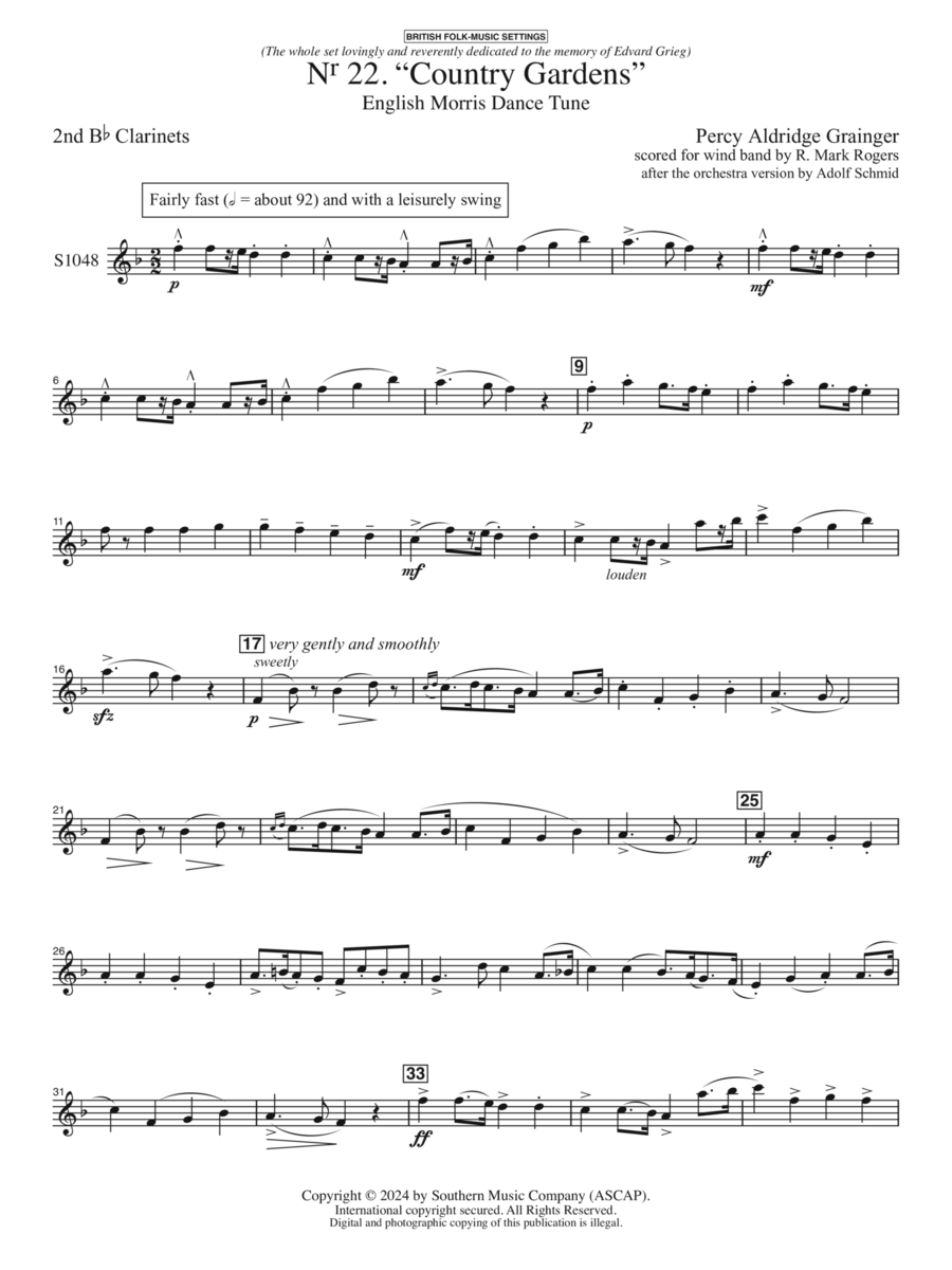 Country Gardens for Symphonic Band - Clarinet 2 Concert Band scores gallery preview page 1