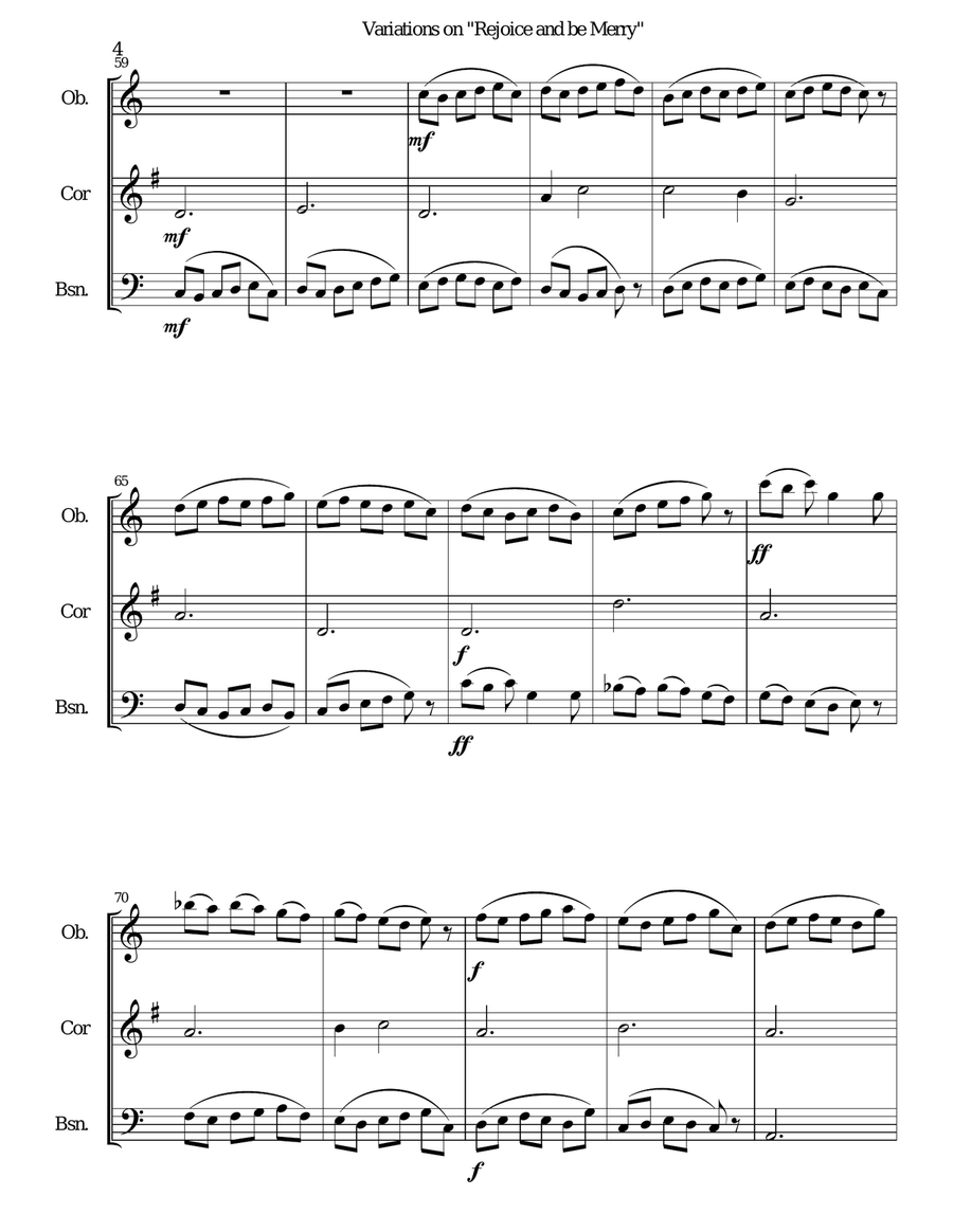 Variations on Rejoice and Be Merry (The Gallery Carol) for double-reed trio Woodwind Trio scores gallery preview page 4