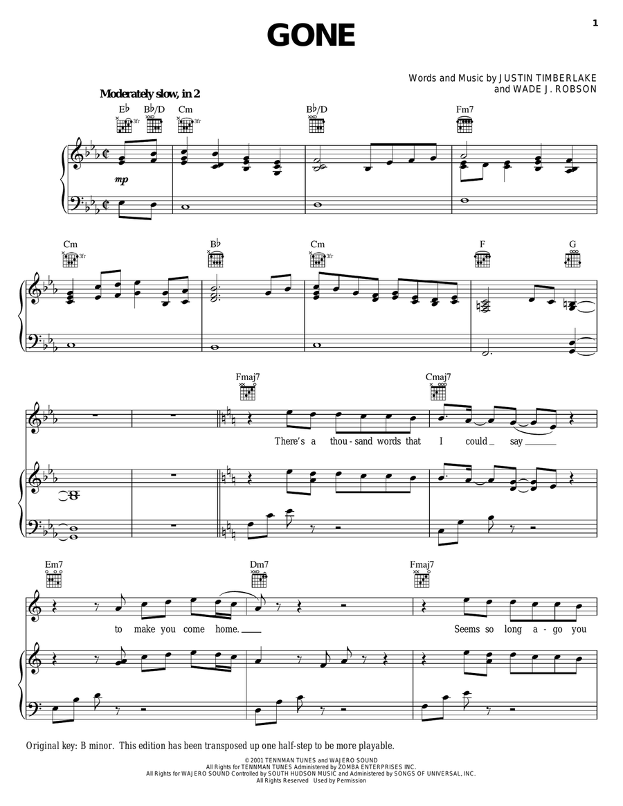 Gone Piano, Vocal, Guitar scores gallery preview page 1