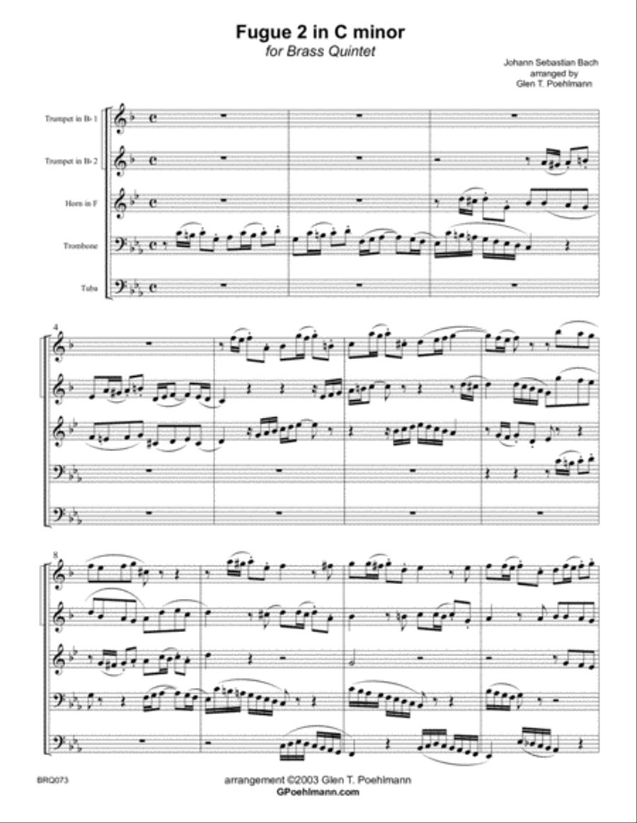 FUGUE #2 IN C MINOR (J.S. Bach) for BRASS QUINTET Brass Quintet scores gallery preview page 1