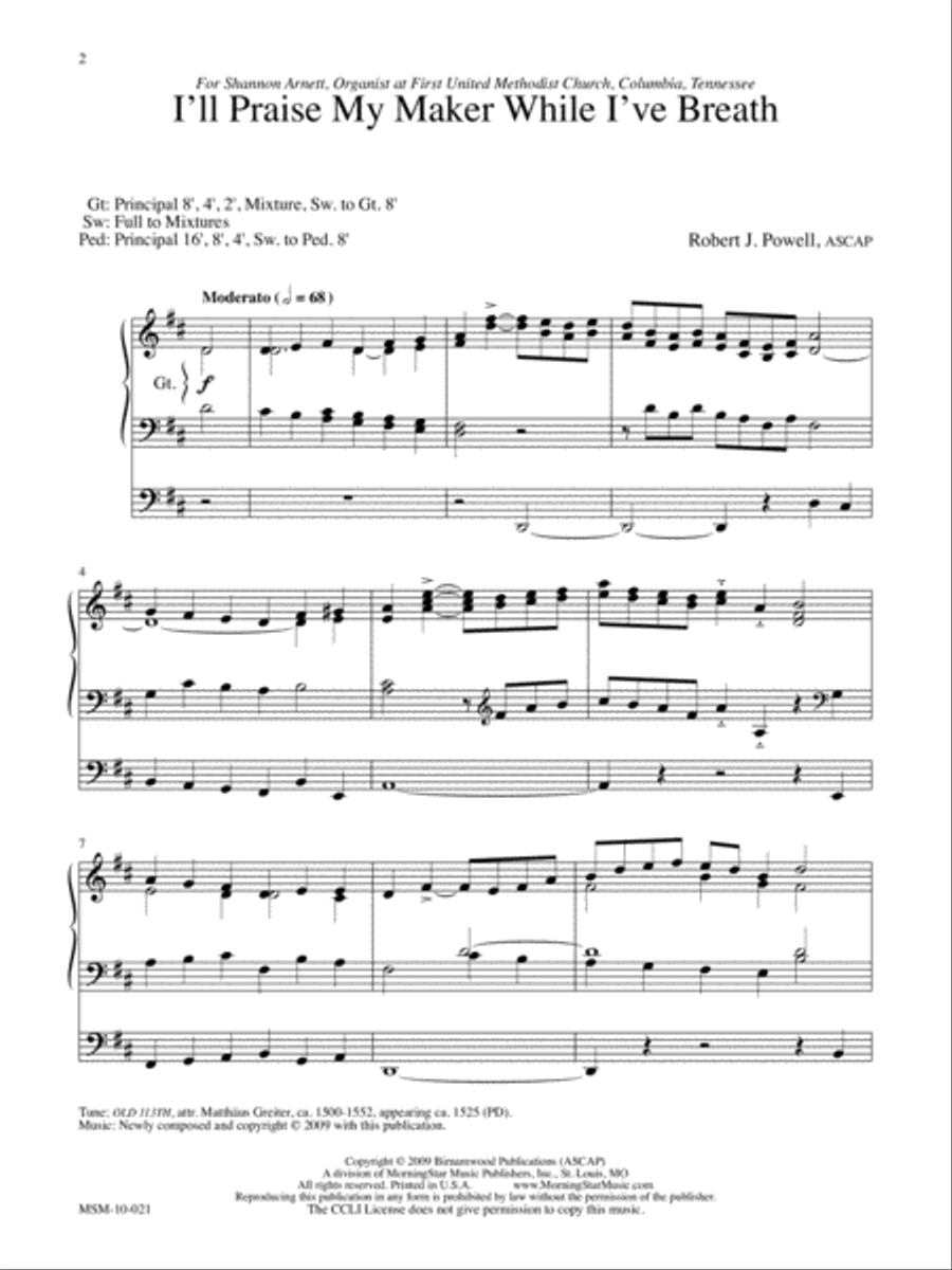 I'll Praise My Maker Three Hymn Settings for Organ Organ Solo scores gallery preview page 2