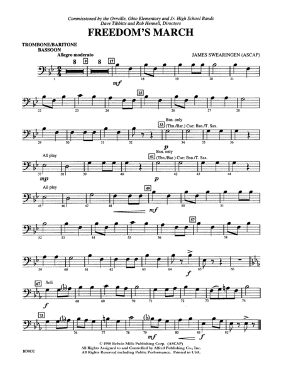 Freedom's March: 1st Trombone Concert Band scores gallery preview page 1