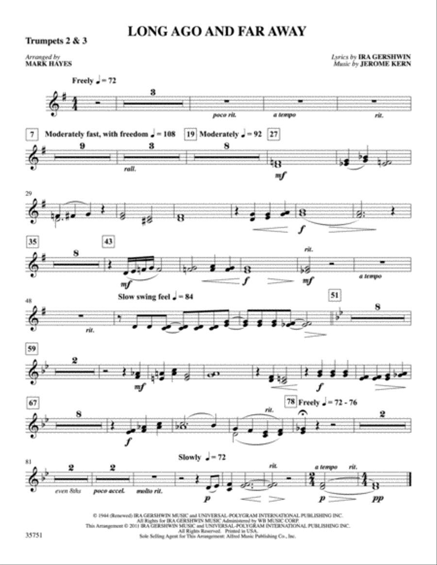 Long Ago and Far Away: 2nd & 3rd Trumpet Trumpet scores gallery preview page 1