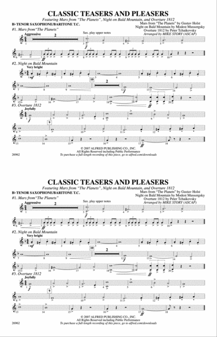 Classic Teasers and Pleasers: Bb Tenor Saxophone/Bartione Treble Clef Marching Band scores gallery preview page 1