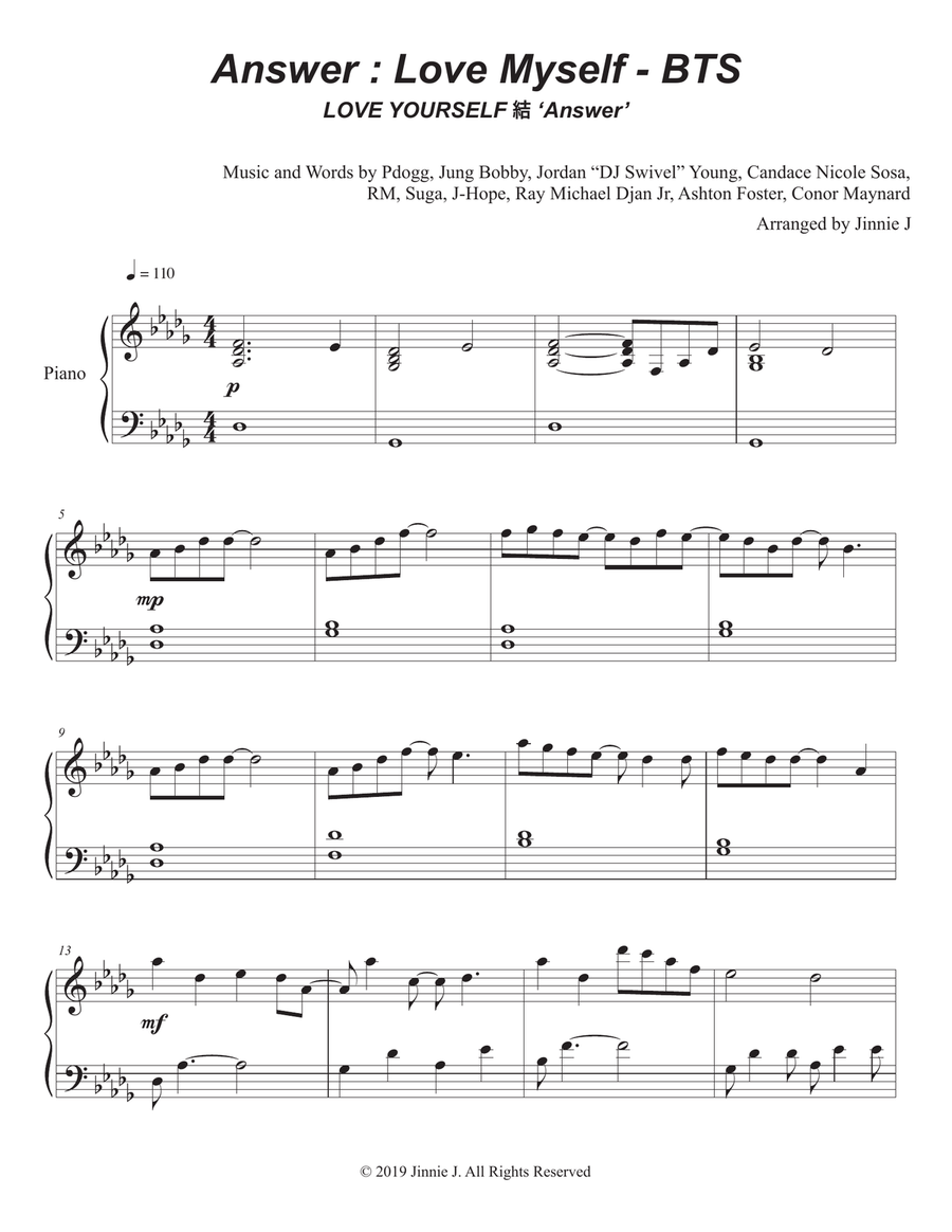 Answer: Love Myself Piano Solo scores gallery preview page 2