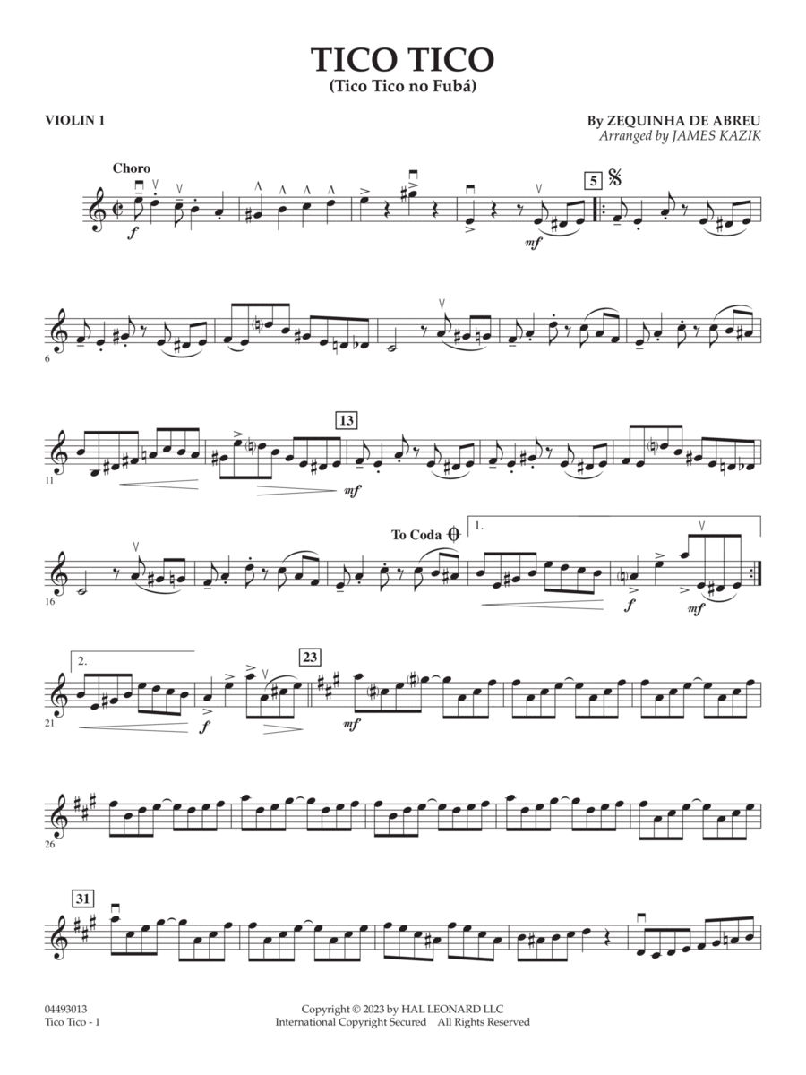 Tico Tico (Tico Tico No Fubá) (arr. James Kazik) - Violin 1