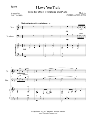 I LOVE YOU TRULY (Trio – Oboe, Trombone, and Piano with Score and Parts)