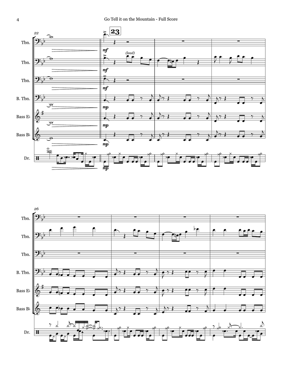 Go Tell it on the Mountain - Trombone Quartet Brass Quartet scores gallery preview page 4