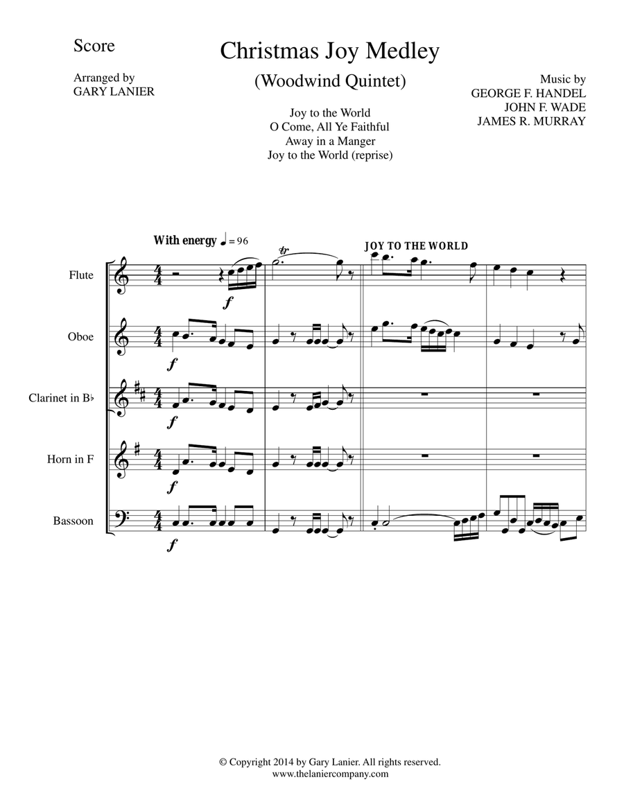 CHRISTMAS JOY MEDLEY (Woodwind Quintet Score and Parts for Flt, Ob, Cl, Hrn, and Bsn) Woodwind Quintet scores gallery preview page 1