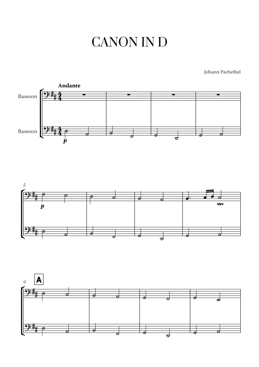 Johann Pachelbel - Canon in D (for Bassoon Duet) Woodwind Duet scores gallery preview page 1
