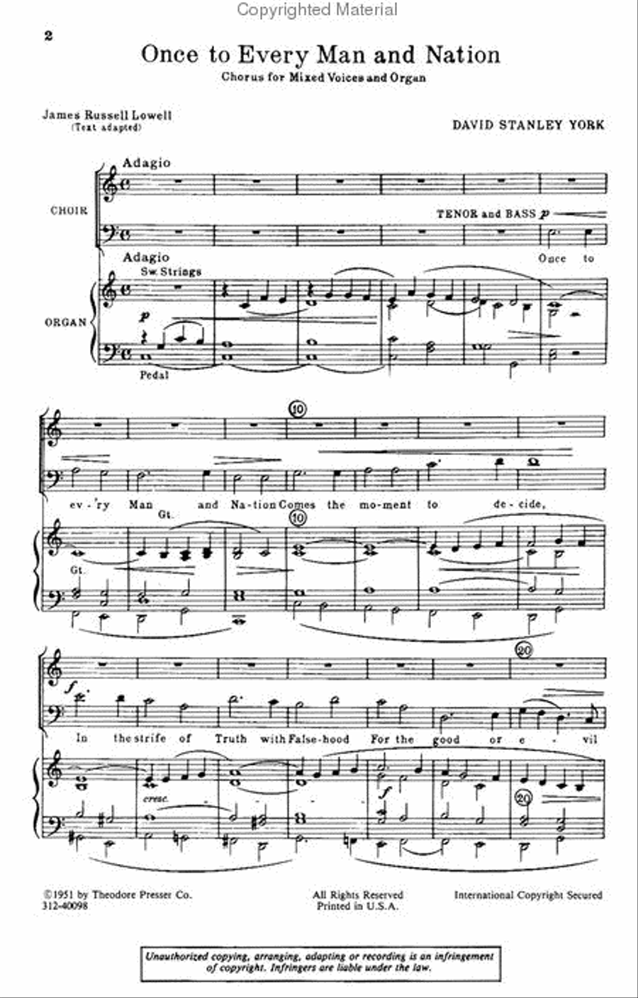 Once To Every Man And Nation 4-Part scores gallery preview page 2