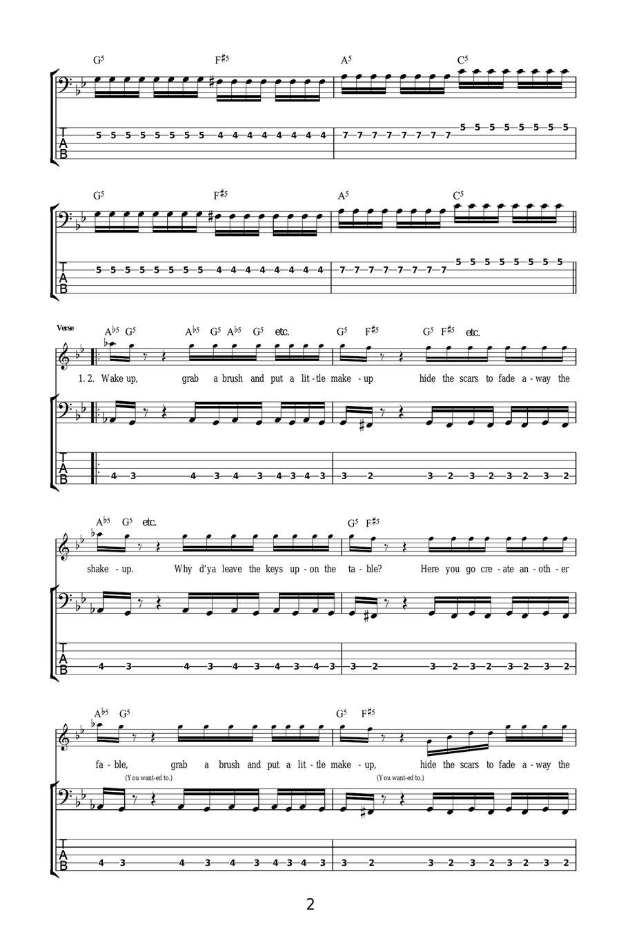 Chop Suey! Bass Guitar Tablature scores gallery preview page 2