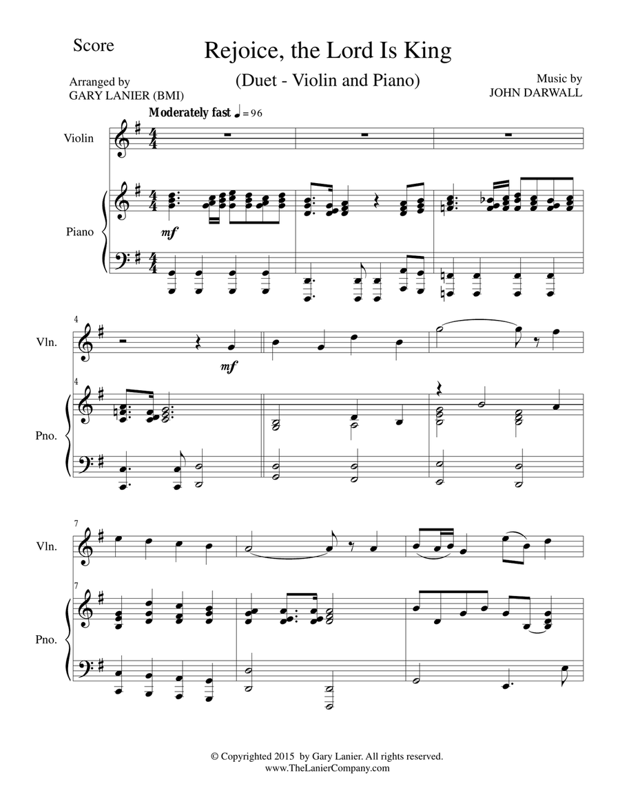 REJOICE, THE LORD IS KING (Duet – Violin and Piano/Score and Parts) Violin Solo scores gallery preview page 2