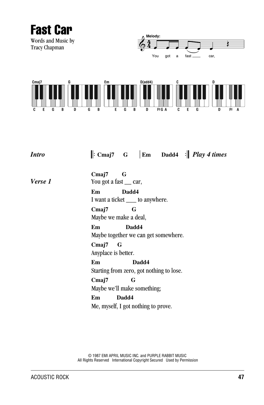 Fast Car Piano scores gallery preview page 1