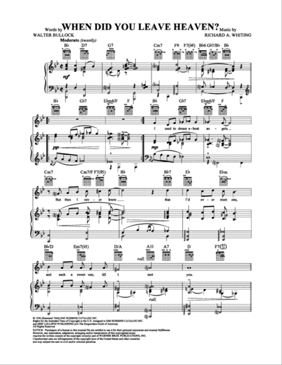 When Did You Leave Heaven? Piano, Vocal, Guitar scores gallery preview page 1