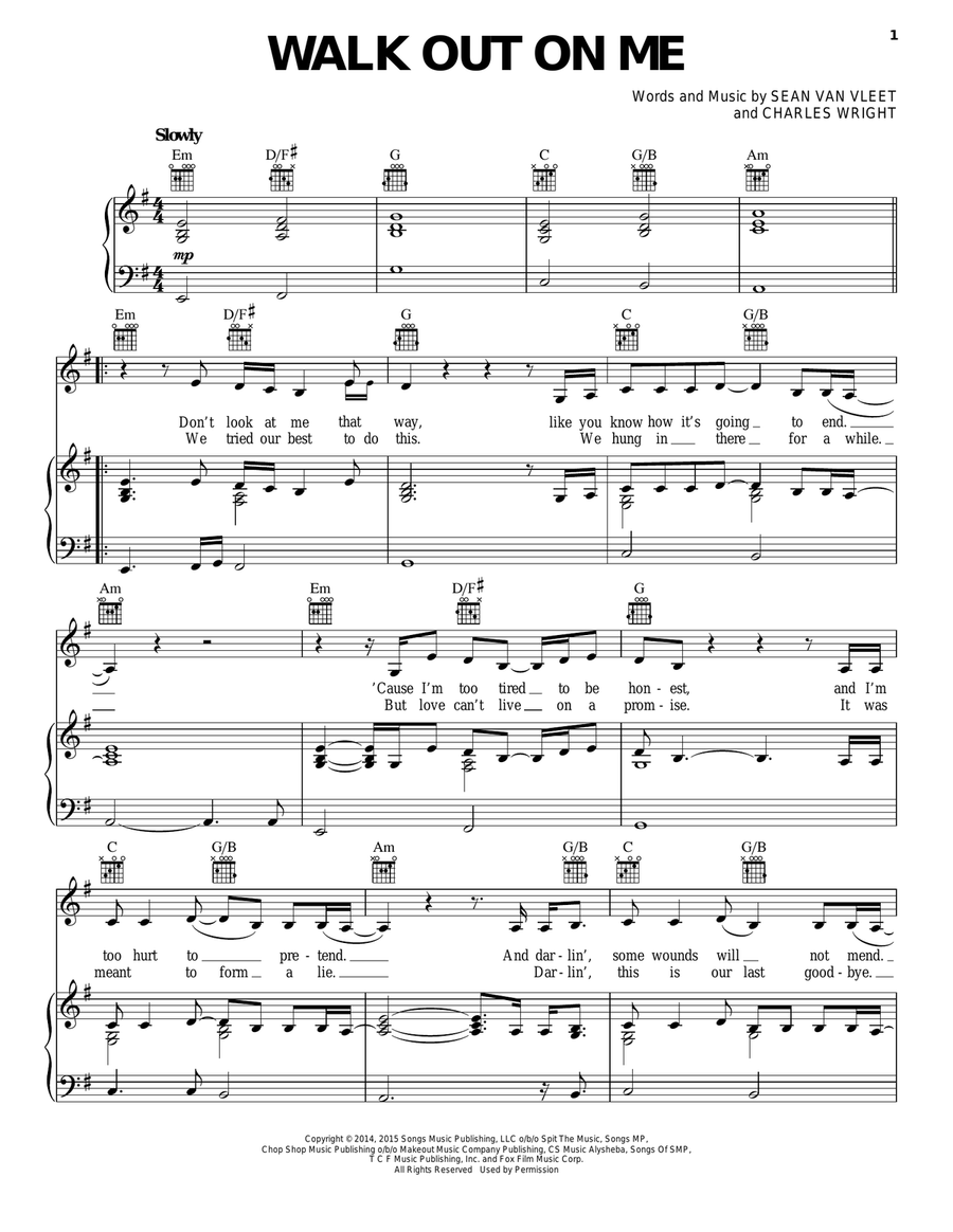 Walk Out On Me Walk Out On Me Piano, Vocal, Guitar scores gallery preview page 1