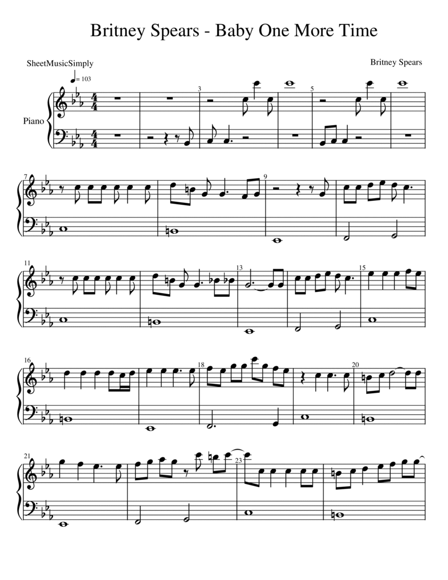 ...baby One More Time Easy Piano scores gallery preview page 1