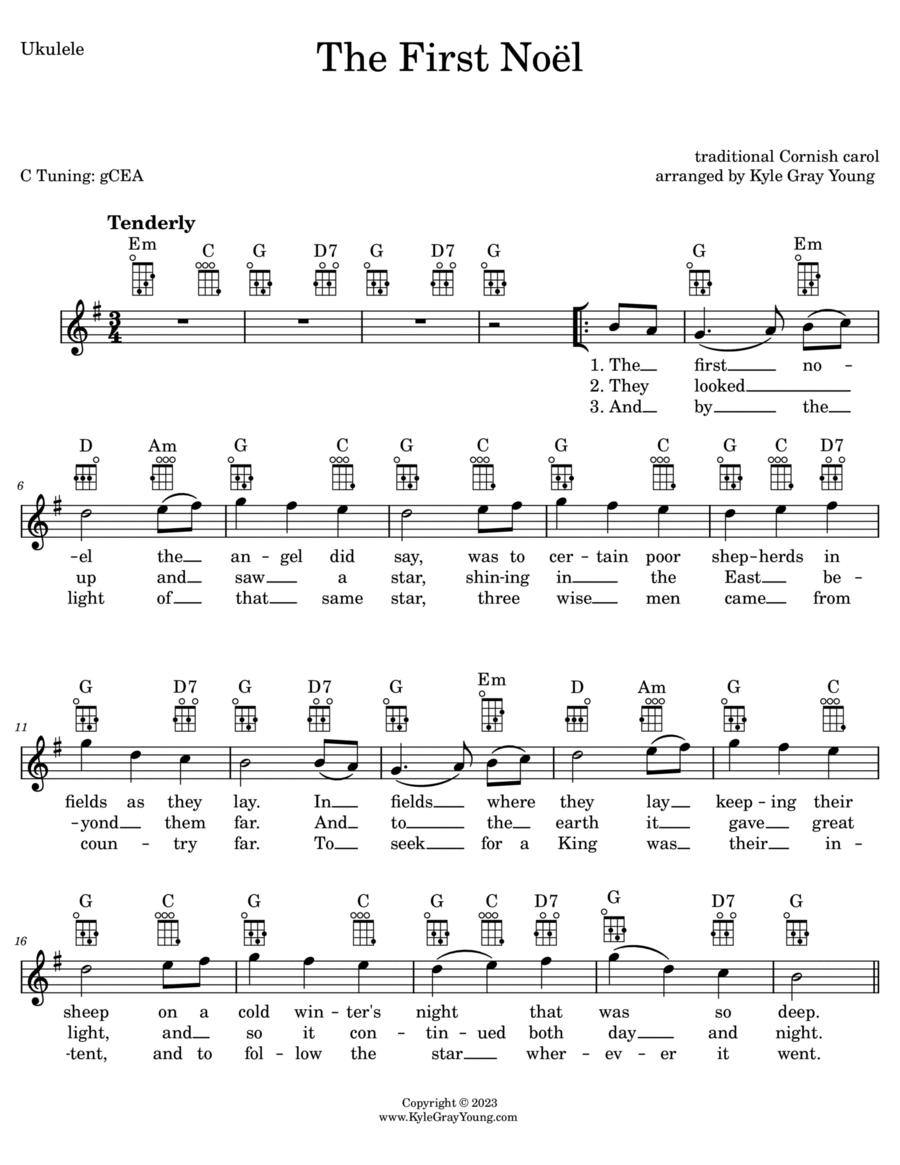 The First Noel (ukulele lead sheet, key of G) Ukulele scores gallery preview page 1