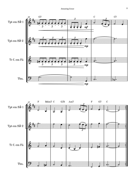 Amazing Grace - Brass Quartet with Chord Notation image number null