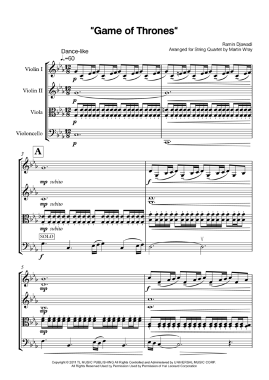 Game Of Thrones String Quartet scores gallery preview page 1