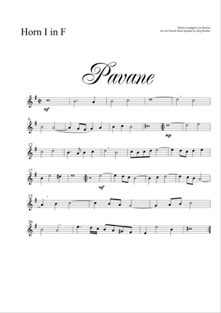 Pavane by Moritz Landgraf von Hessen for French Horn Quintet Brass Quintet scores gallery preview page 4