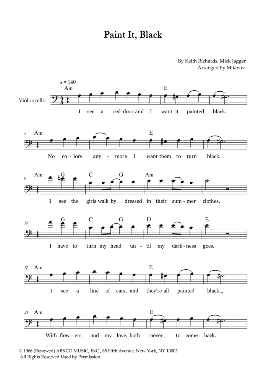 Paint It, Black Cello Solo scores gallery preview page 1