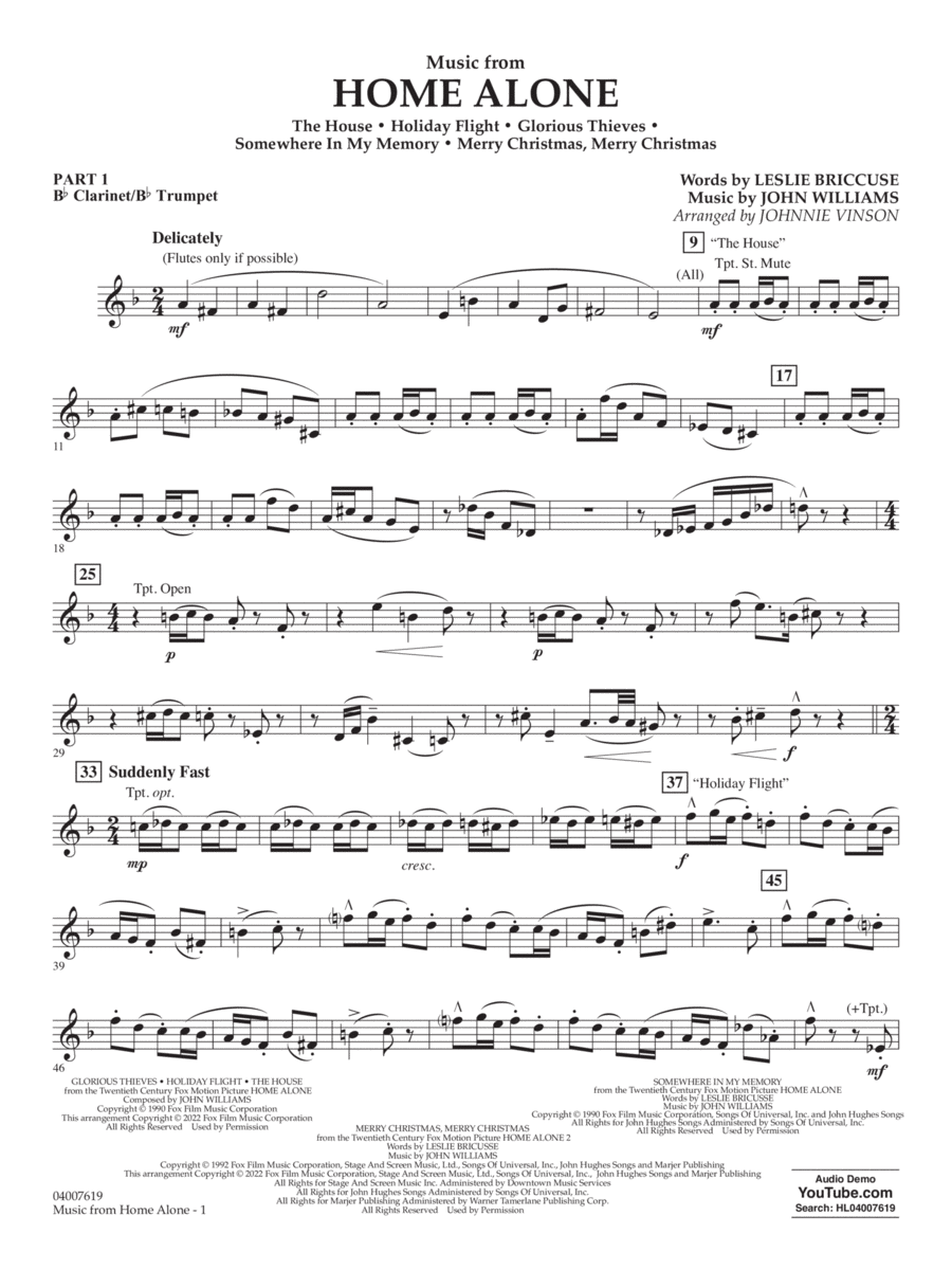 Music from Home Alone - Pt.1 - Bb Clarinet/Bb Trumpet Concert Band scores gallery preview page 1