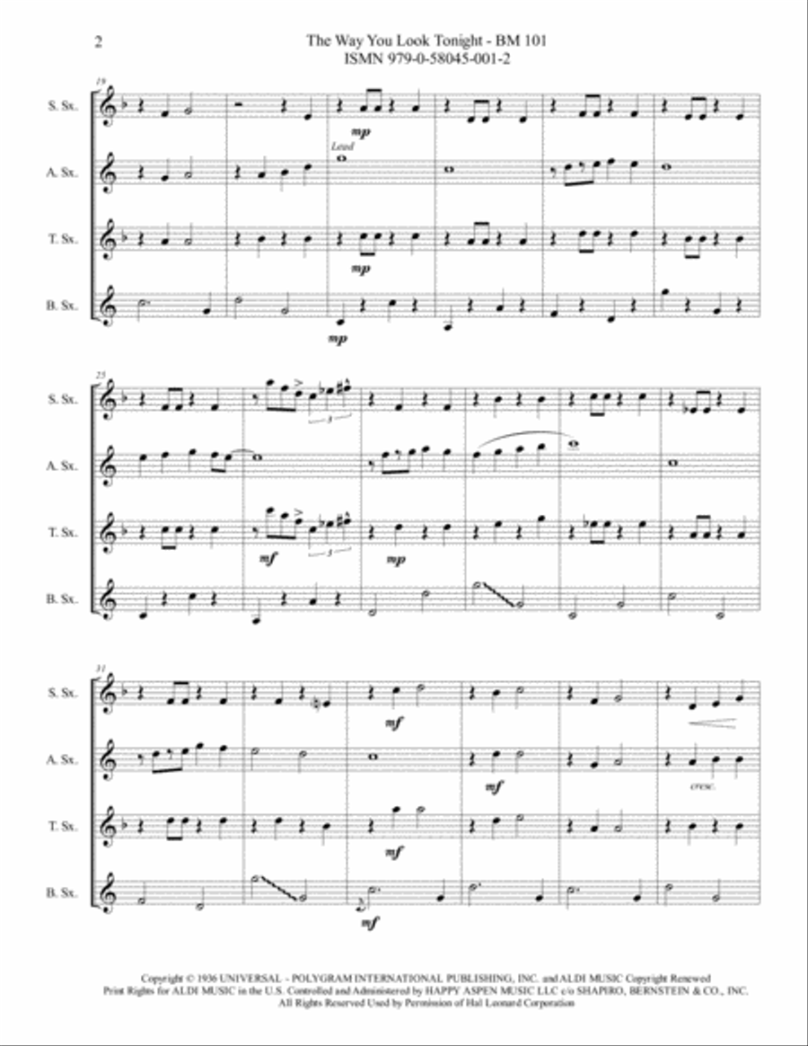 The Way You Look Tonight Woodwind Quartet scores gallery preview page 3