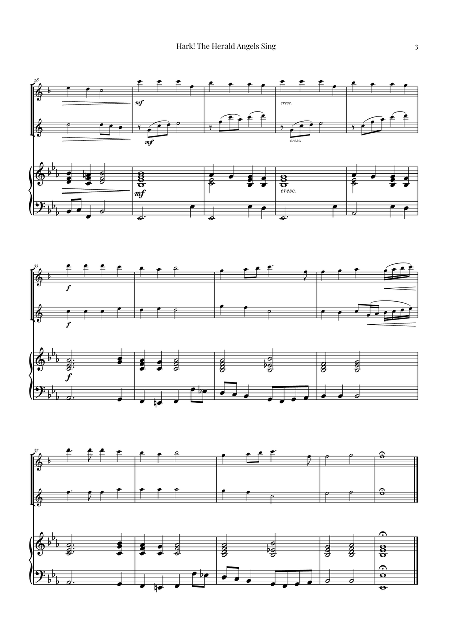 Hark! The Herald Angels Sing Duet Arrangement | Christmas Carol Sheet Music Woodwind Duet scores gallery preview page 3