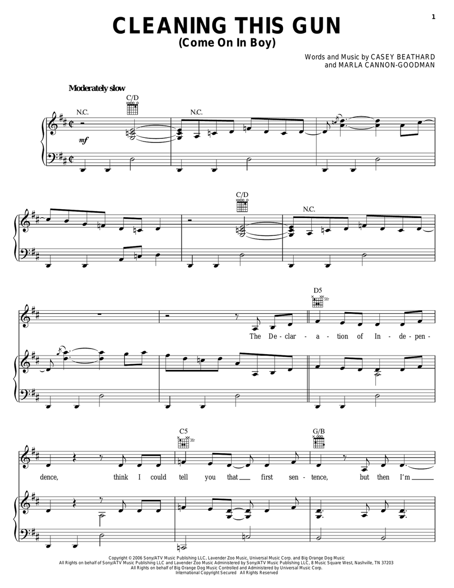 Cleaning This Gun (Come On In Boy) Piano, Vocal, Guitar scores gallery preview page 1