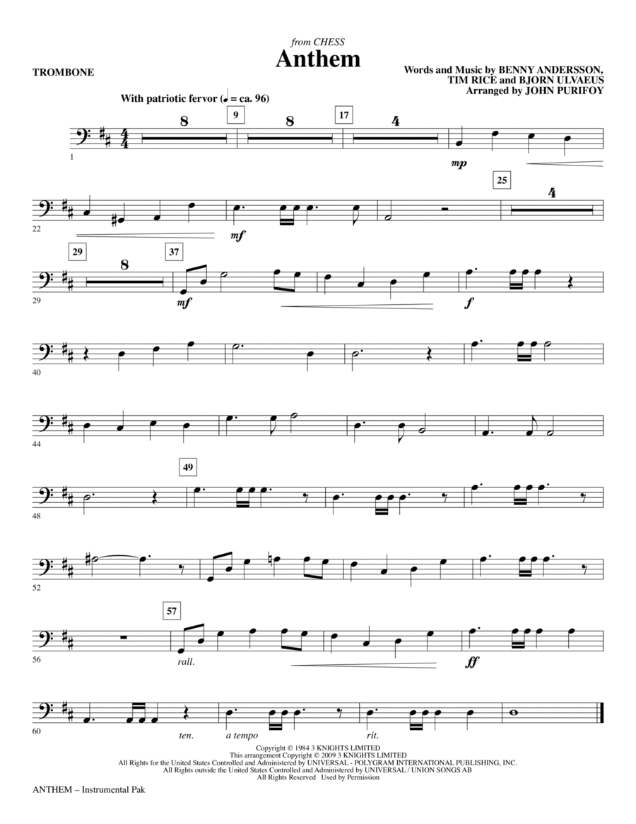 Anthem (from Chess) - Trombone Choir scores gallery preview page 1