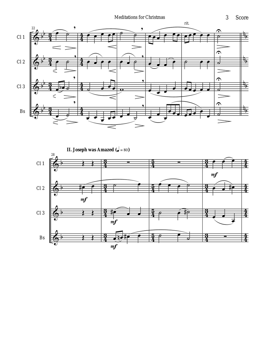 Meditations for Christmas, Russian Chant for Clarinet Quartet Clarinet Quartet scores gallery preview page 3