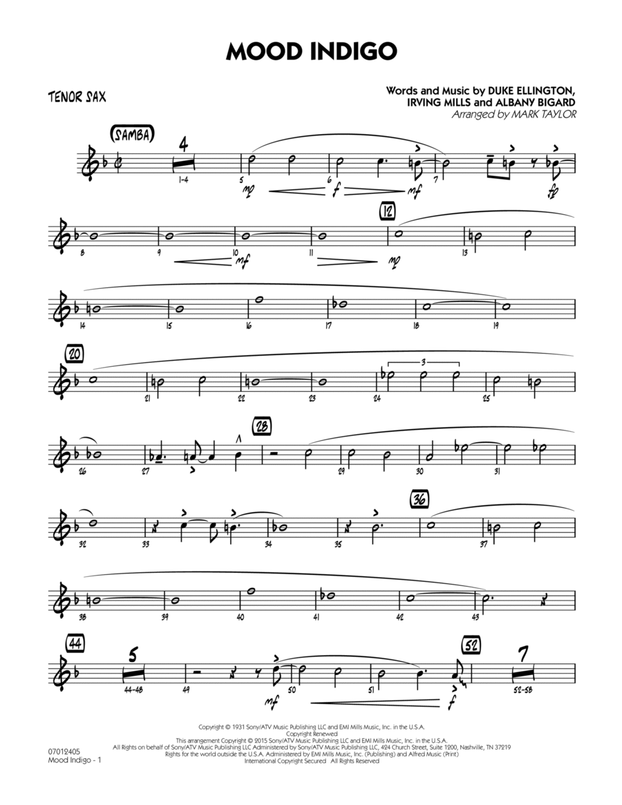 Mood Indigo Tenor Sax by Duke Ellington Jazz Ensemble