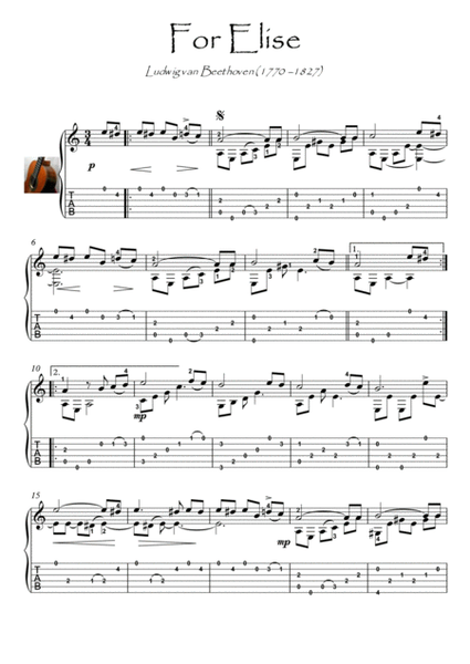 For Elise Guitar solo with tablature image number null