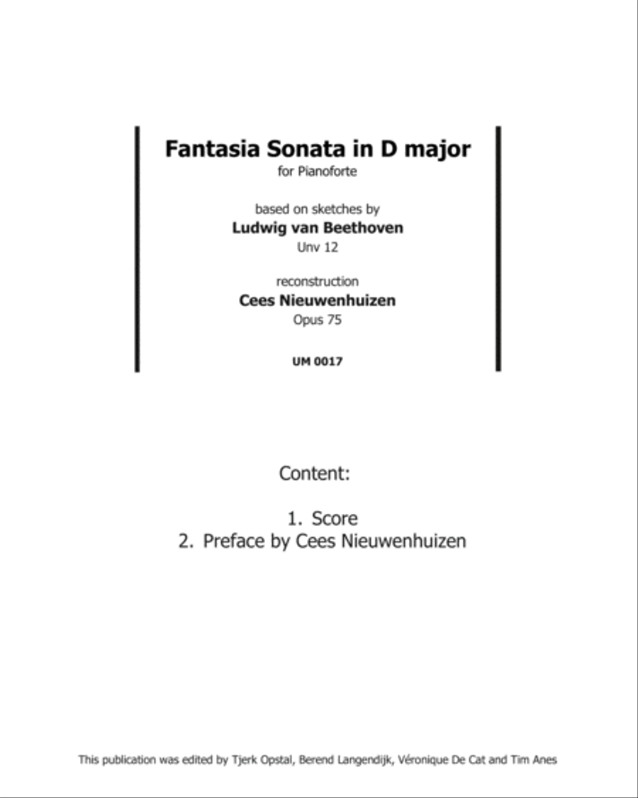 Fantasia Sonata in D Major for piano solo - Ludwig van Beethoven (Unv 12 / deest 45) - Reconstructio image number null